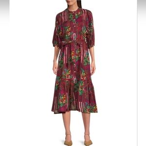 Ro's Garden Flirty Campeche Floral Tie Midi Dress